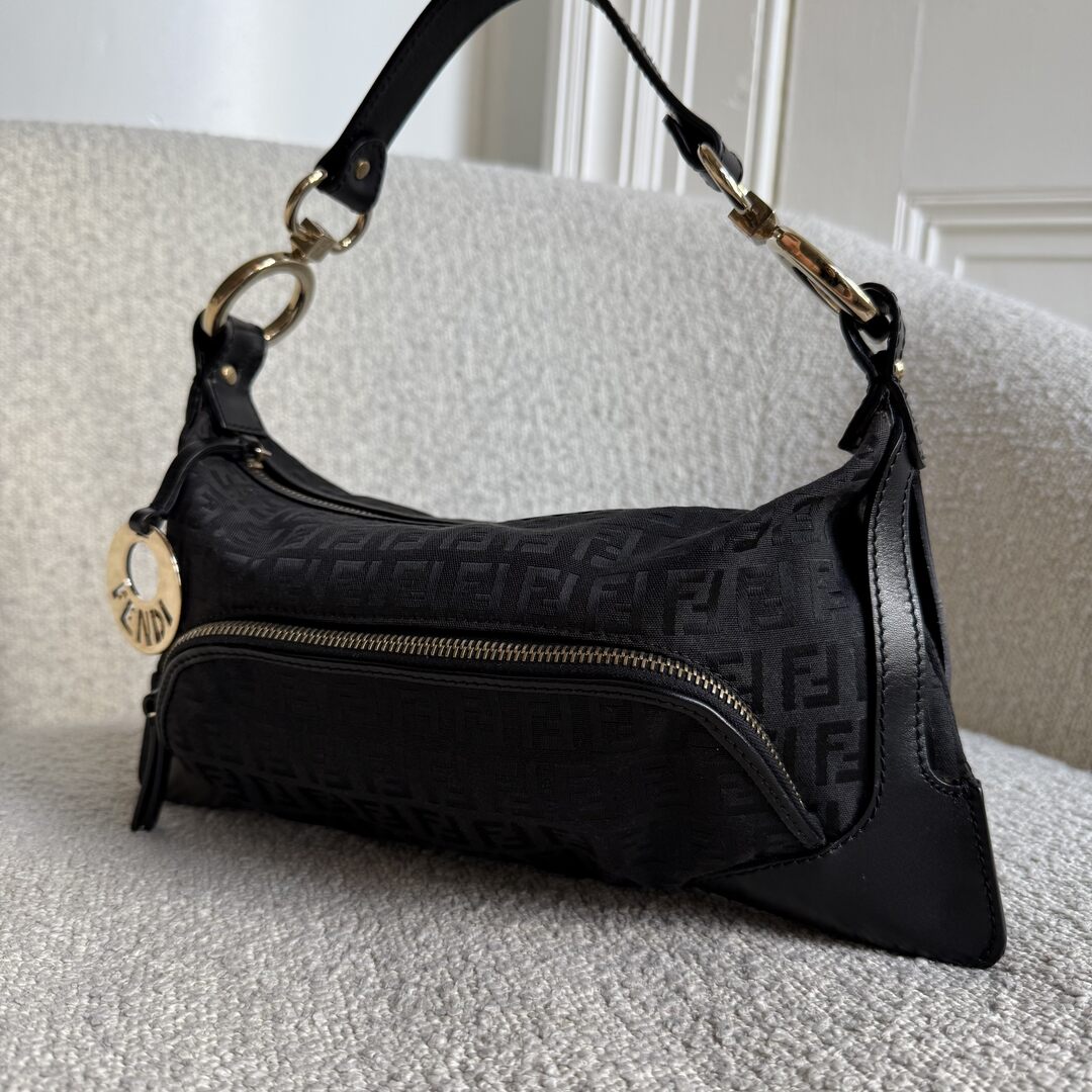 Fendi Zucchino Canvas Chef Black Shoulder Bag