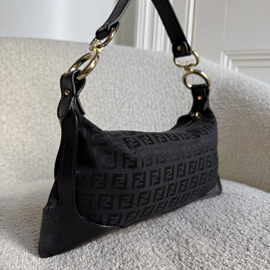 Fendi Zucchino Canvas Chef Black Shoulder Bag