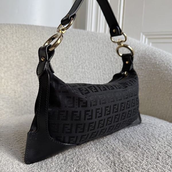 Fendi Zucchino Canvas Chef Black Shoulder Bag
