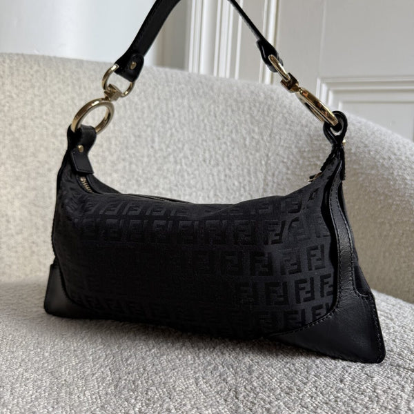 Fendi Zucchino Canvas Chef Black Shoulder Bag