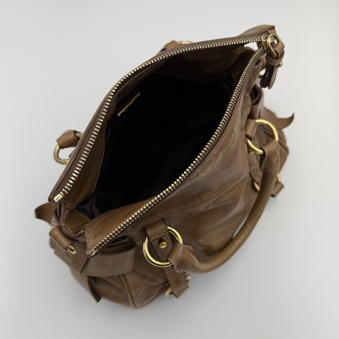 Miu Miu Mini Vitello Lux Brown Leather Handbag