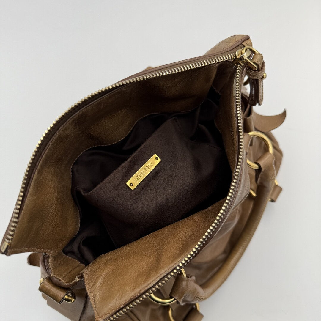 Miu Miu Mini Vitello Lux Brown Leather Handbag