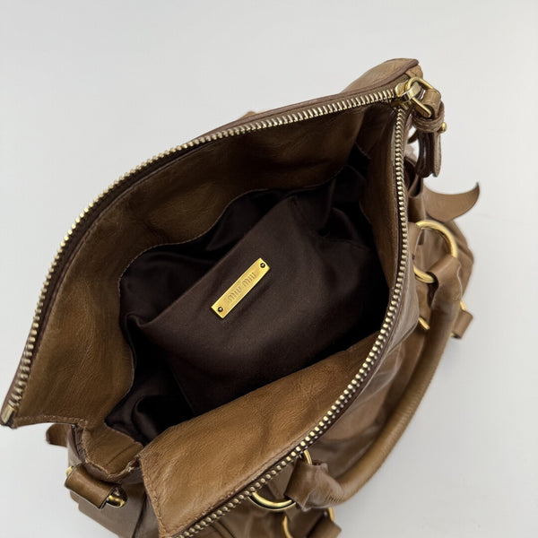 Miu Miu Mini Vitello Lux Brown Leather Handbag