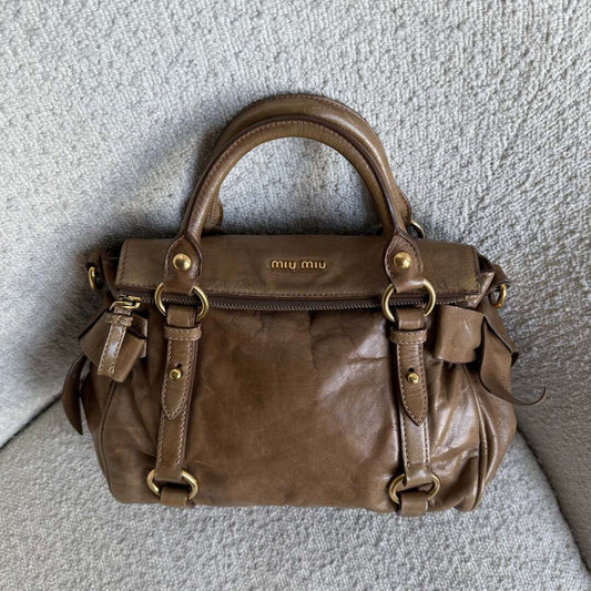 Miu Miu Mini Vitello Lux Brown Leather Handbag