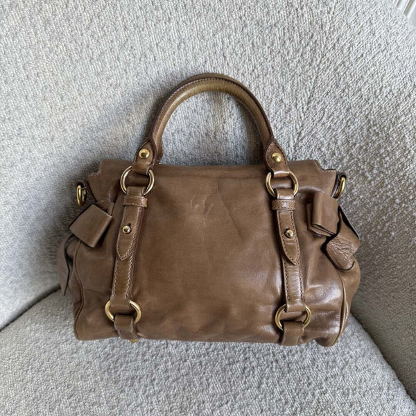 Miu Miu Mini Vitello Lux Brown Leather Handbag