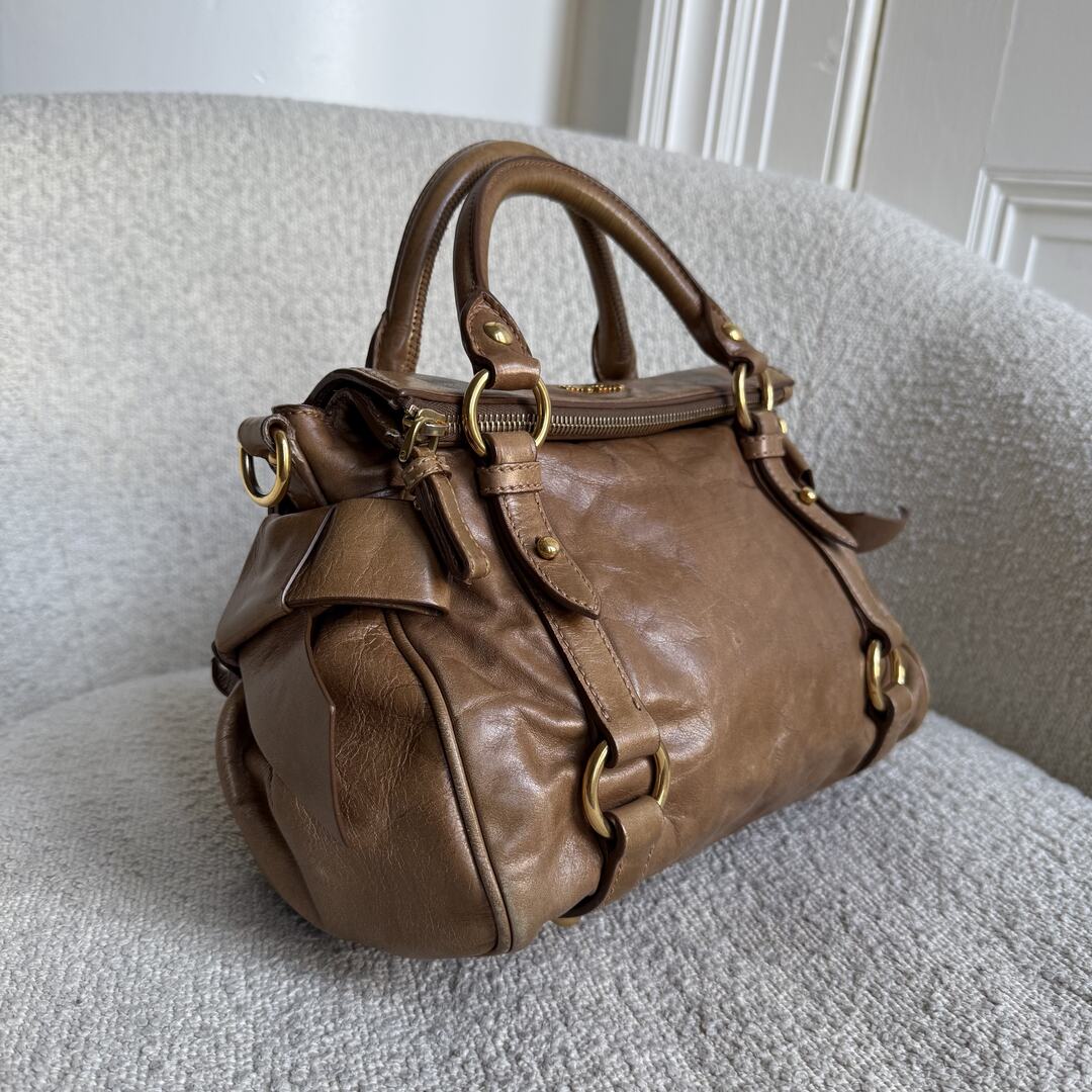 Miu Miu Mini Vitello Lux Brown Leather Handbag