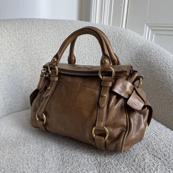 Miu Miu Mini Vitello Lux Brown Leather Handbag