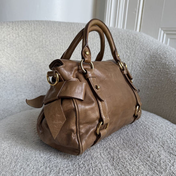 Miu Miu Mini Vitello Lux Brown Leather Handbag