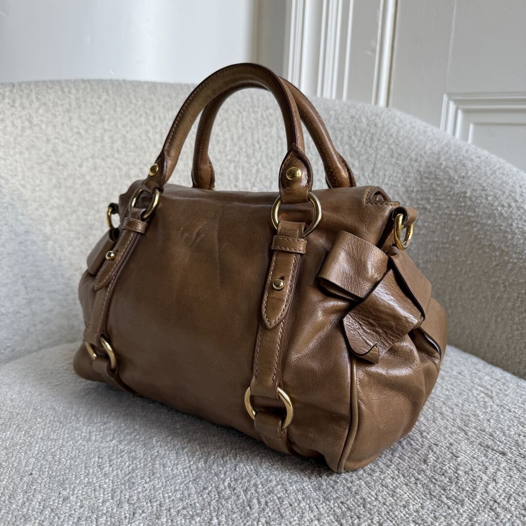 Miu Miu Mini Vitello Lux Brown Leather Handbag