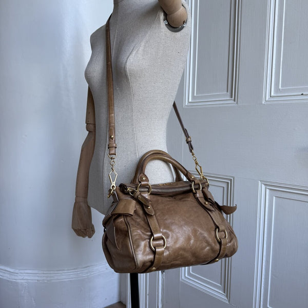 Miu Miu Mini Vitello Lux Brown Leather Handbag