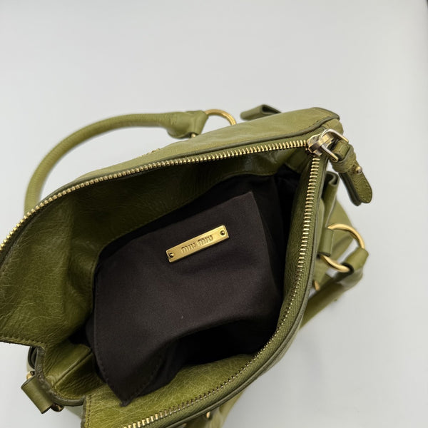 Miu Miu Mini Vitello Lux Green Leather Handbag