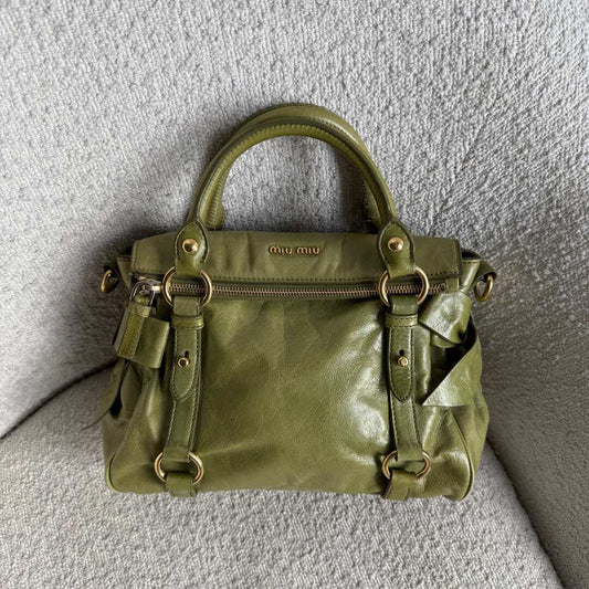 Miu Miu Mini Vitello Lux Green Leather Handbag