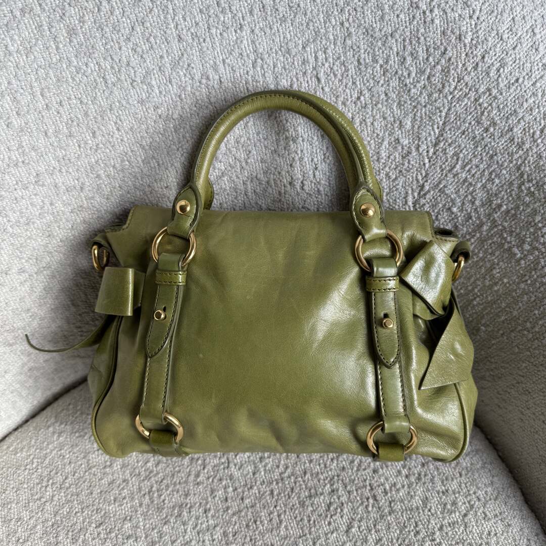 Miu Miu Mini Vitello Lux Green Leather Handbag