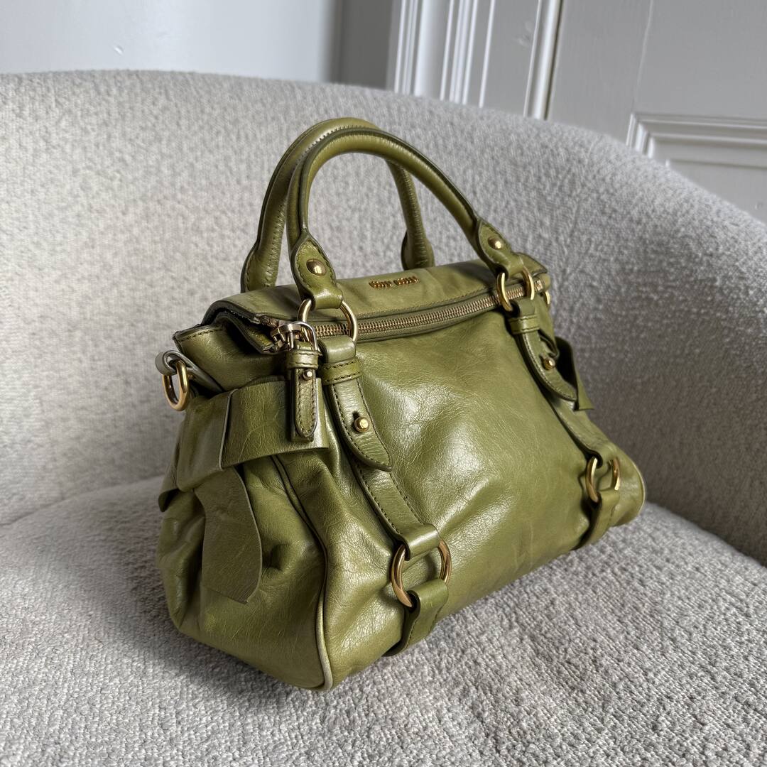 Miu Miu Mini Vitello Lux Green Leather Handbag