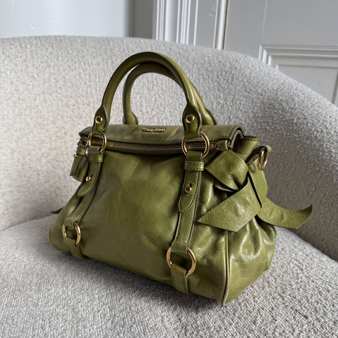 Miu Miu Mini Vitello Lux Green Leather Handbag