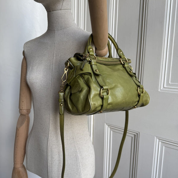 Miu Miu Mini Vitello Lux Green Leather Handbag