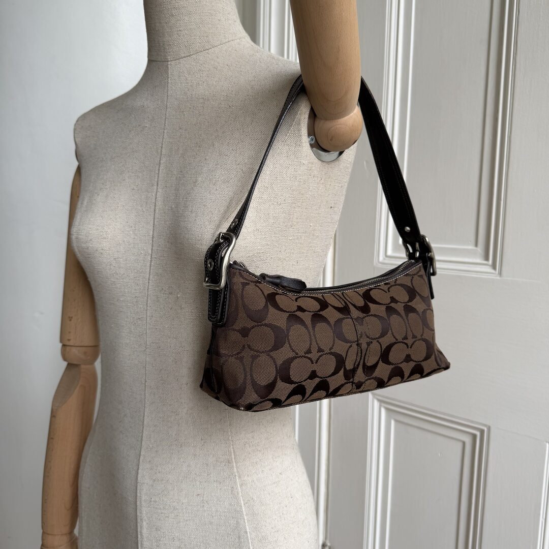 RARE Coach Signature Brown Baguette Shoulder Bag