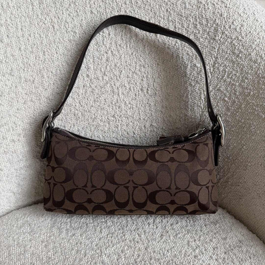 RARE Coach Signature Brown Baguette Shoulder Bag
