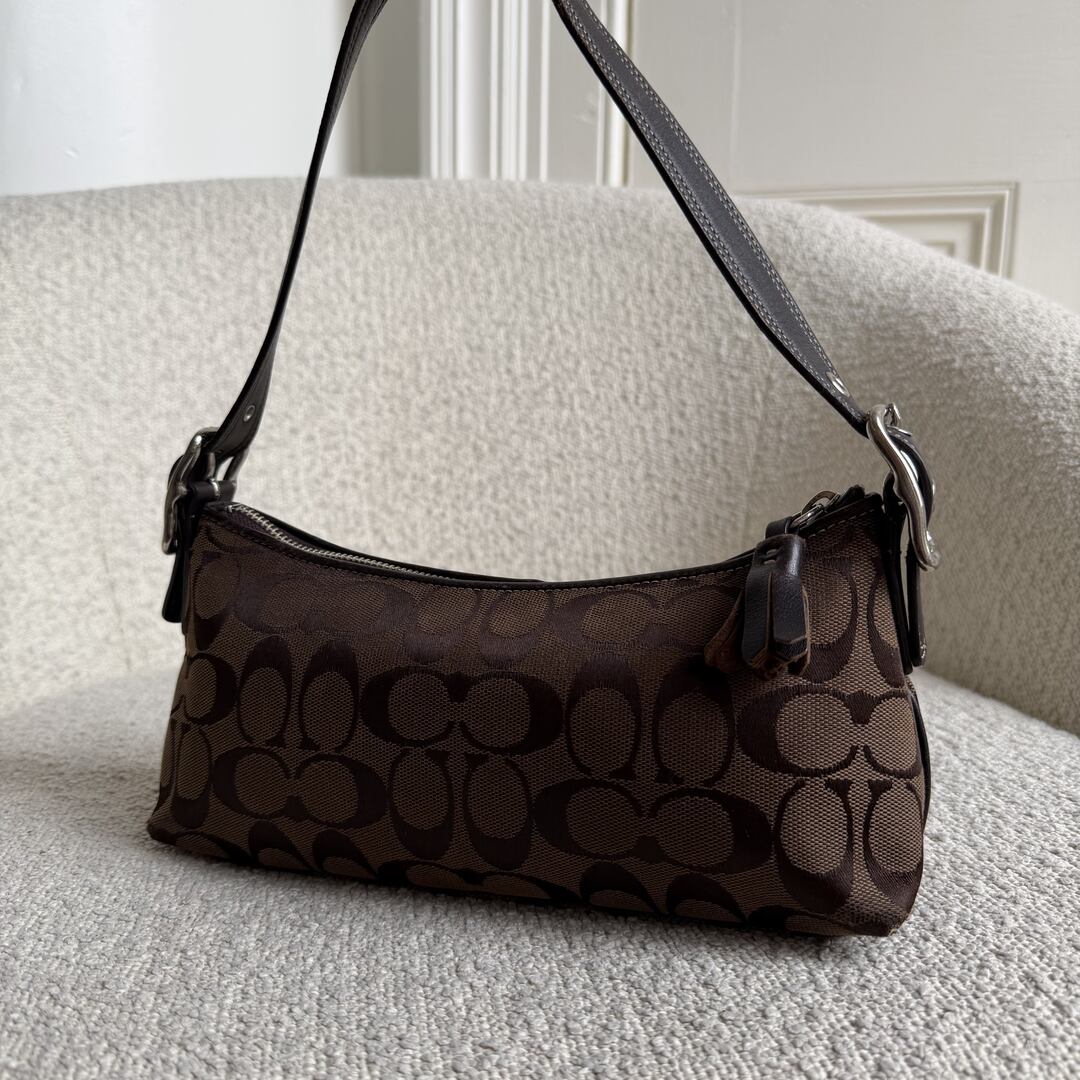 RARE Coach Signature Brown Baguette Shoulder Bag