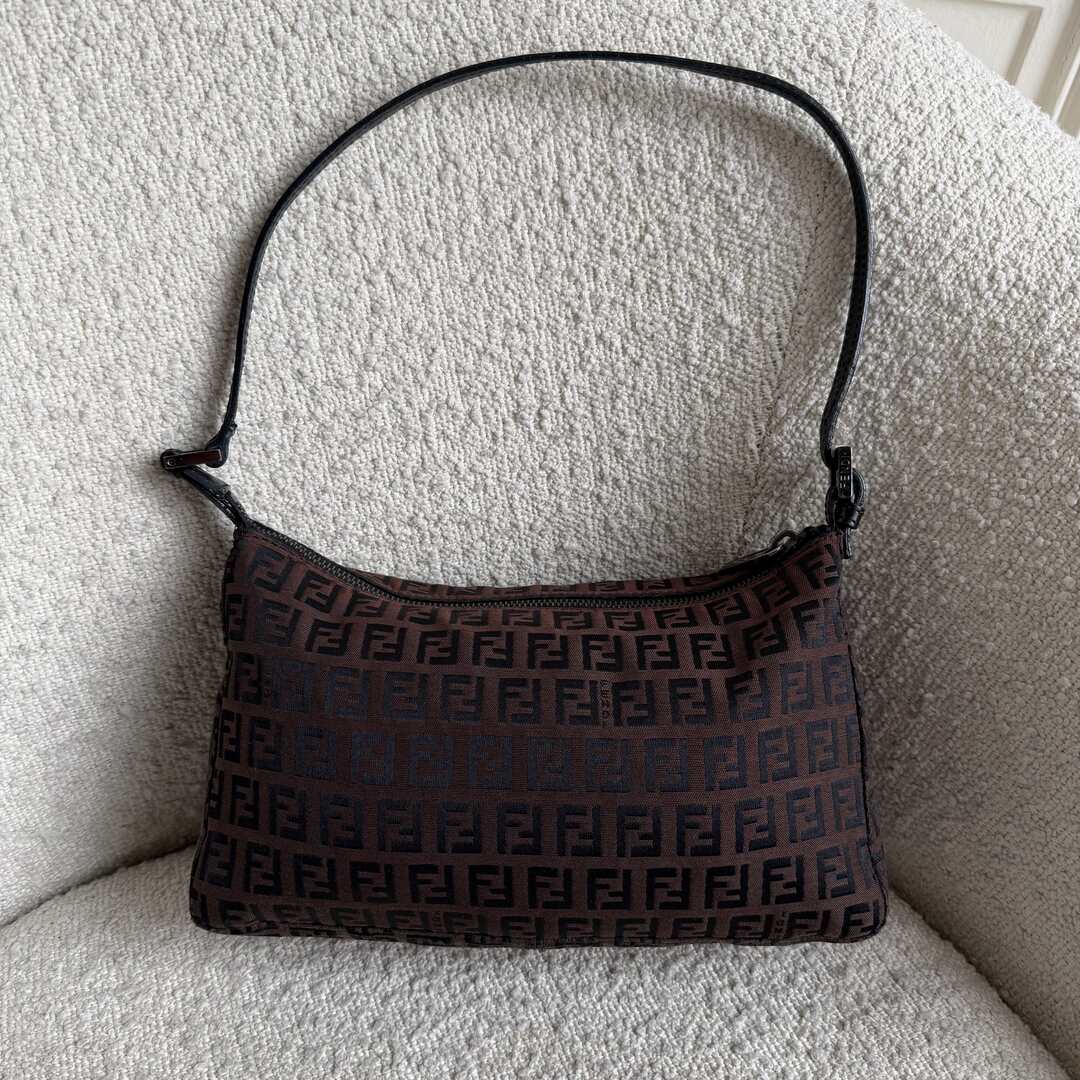 Fendi Zucchino Dark Brown Shoulder Bag