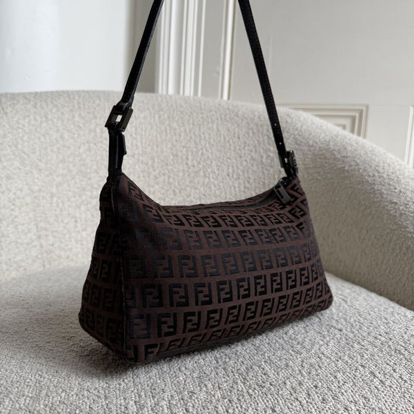 Fendi Zucchino Dark Brown Shoulder Bag