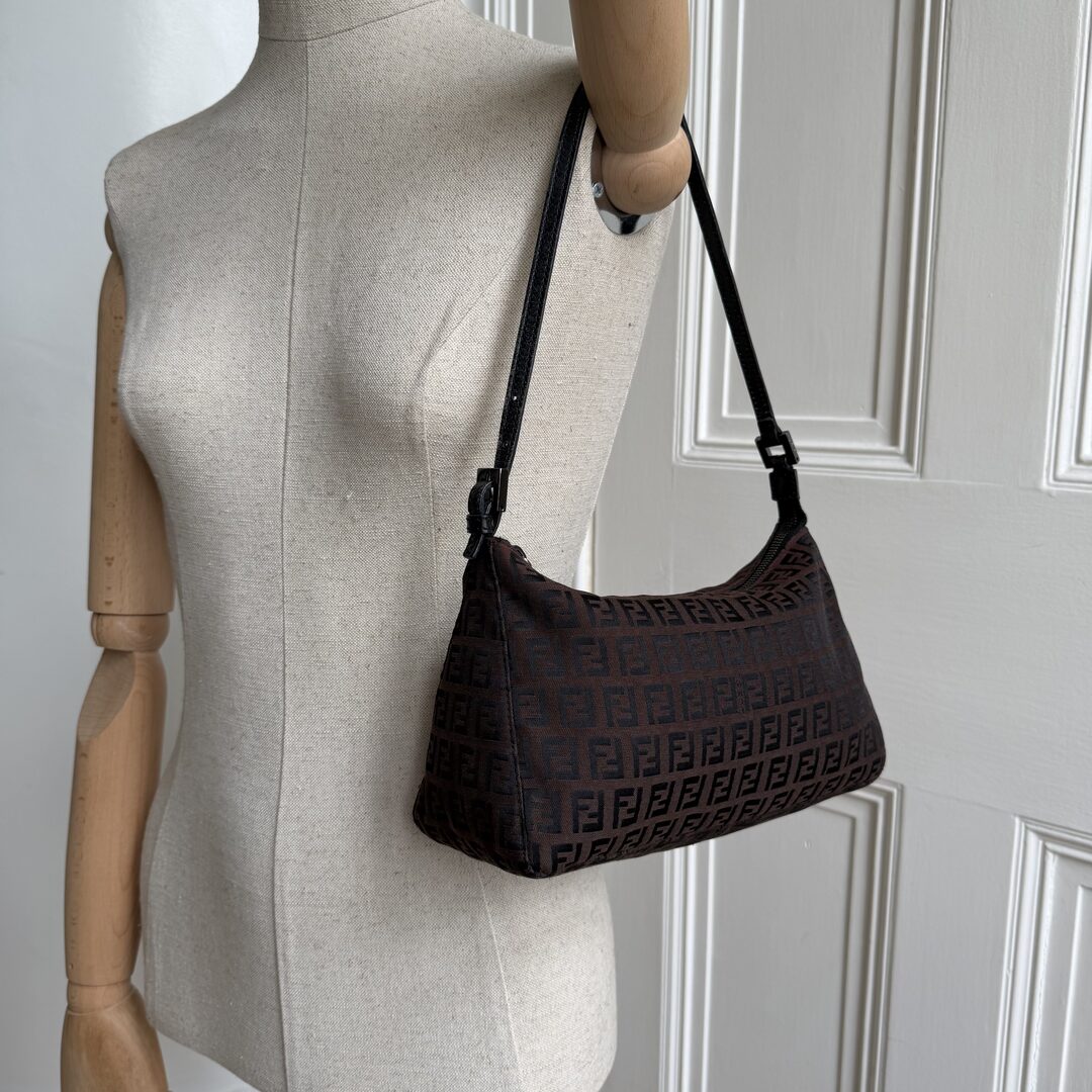Fendi Zucchino Dark Brown Shoulder Bag