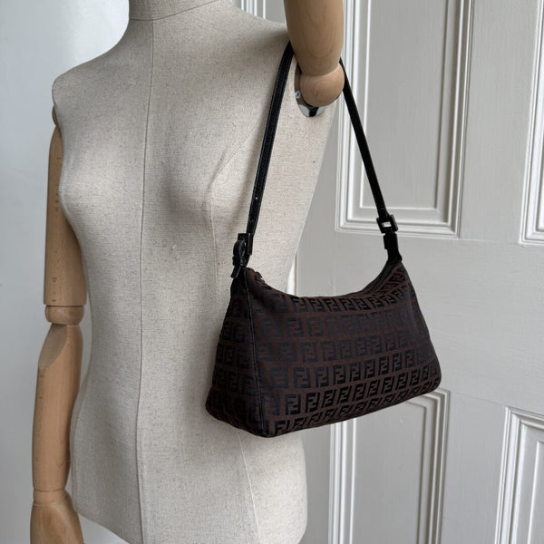Fendi Zucchino Dark Brown Shoulder Bag