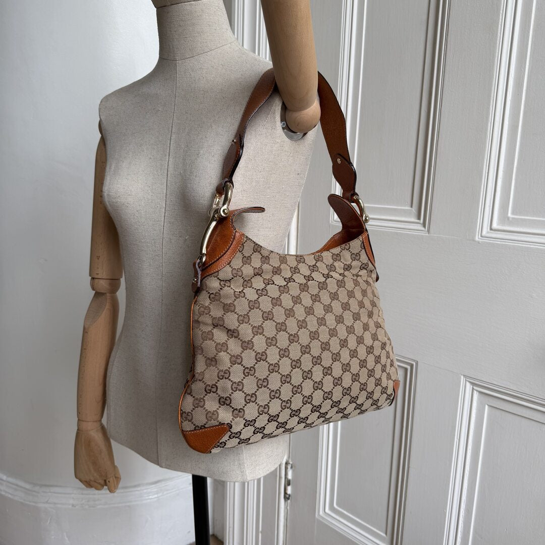 Gucci GG Canvas Horsebit Brown Shoulder Bag