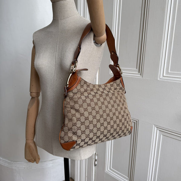 Gucci GG Canvas Horsebit Brown Shoulder Bag