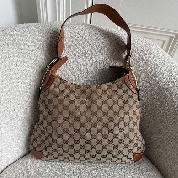 Gucci GG Canvas Horsebit Brown Shoulder Bag