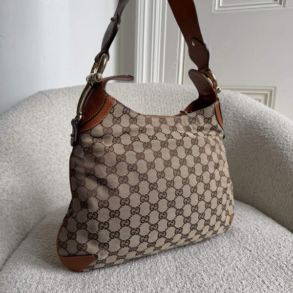Gucci GG Canvas Horsebit Brown Shoulder Bag