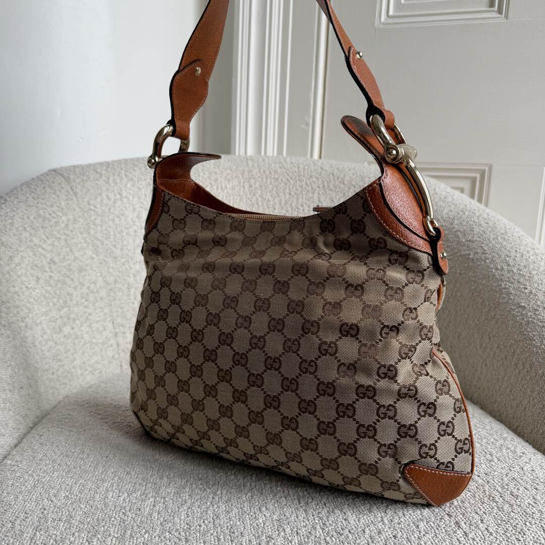 Gucci GG Canvas Horsebit Brown Shoulder Bag