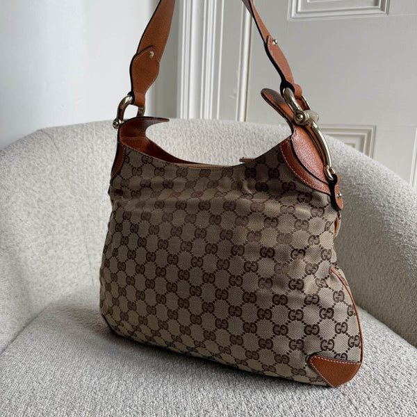 Gucci GG Canvas Horsebit Brown Shoulder Bag