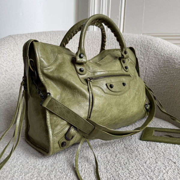 2010 Balenciaga The City Leather Green Handbag
