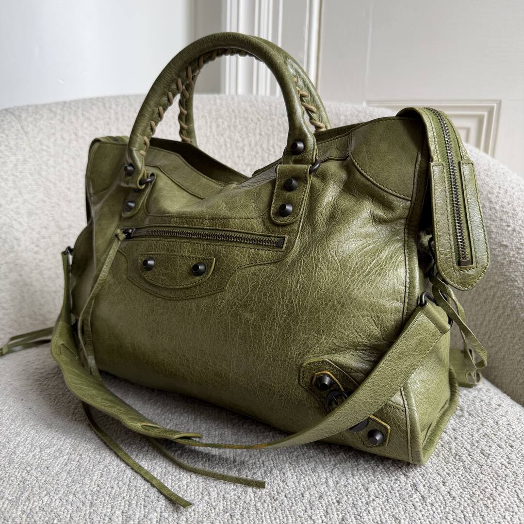 2010 Balenciaga The City Leather Green Handbag