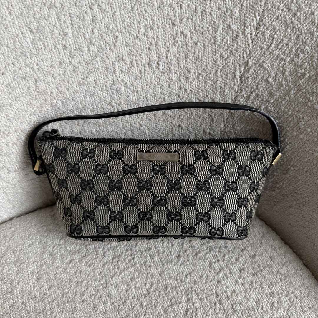 Gucci GG Monogram Black Boat Pochette Handbag