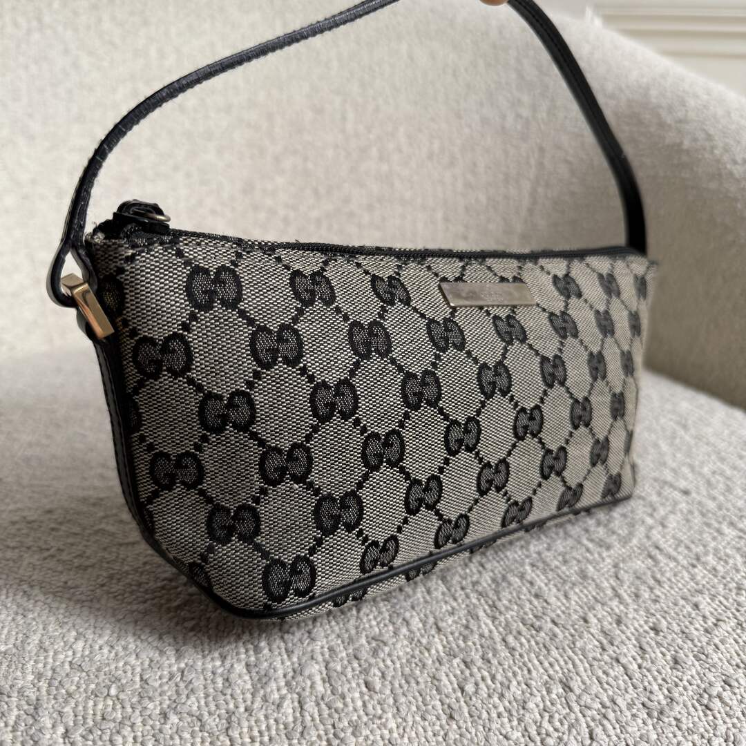 Gucci GG Monogram Black Boat Pochette Handbag