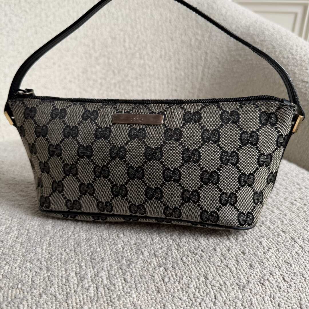 Gucci GG Monogram Black Boat Pochette Handbag
