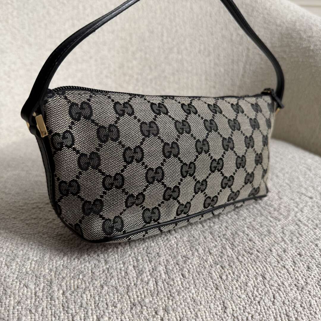 Gucci GG Monogram Black Boat Pochette Handbag