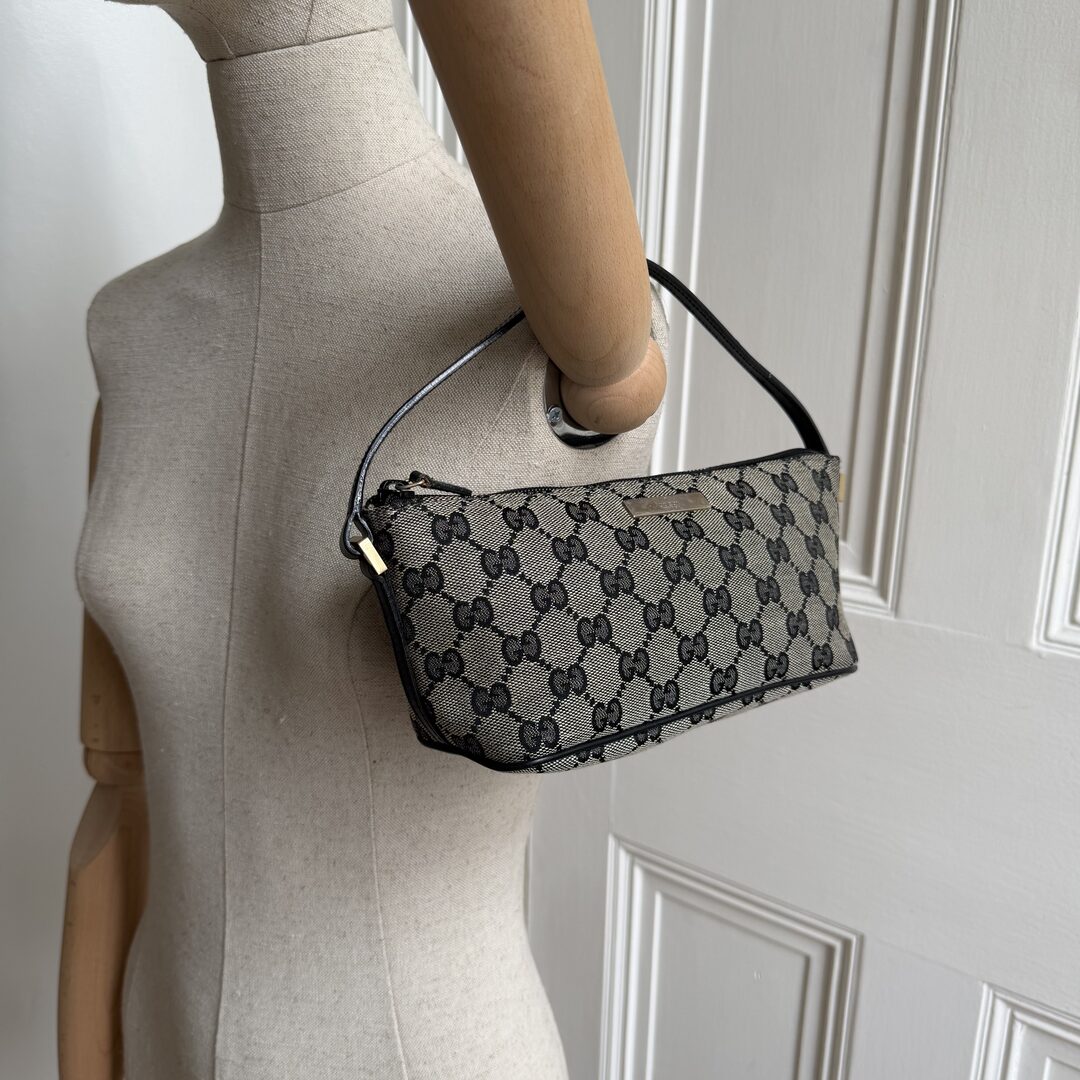 Gucci GG Monogram Black Boat Pochette Handbag