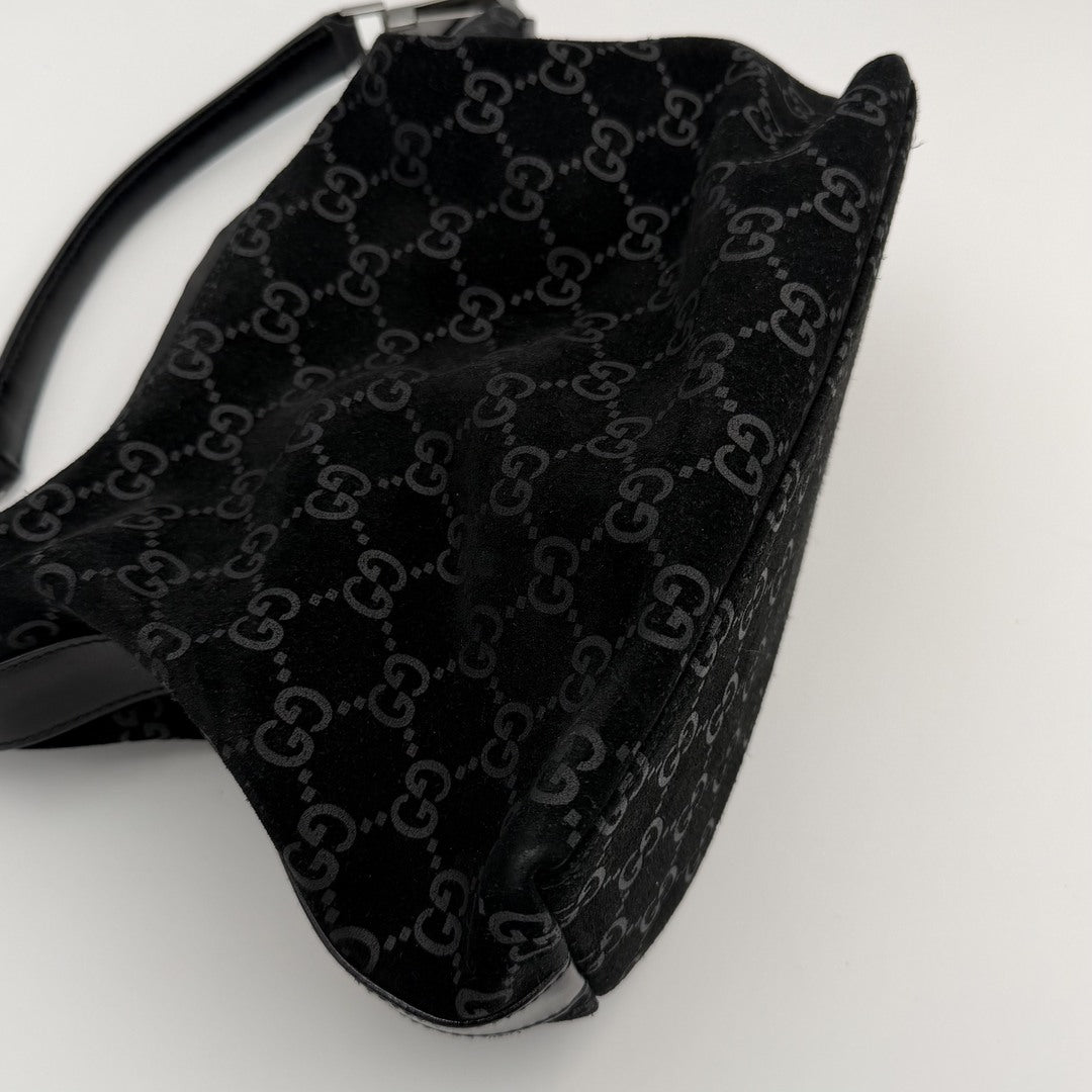 Gucci GG Monogram Suede Navy Shoulder Bag