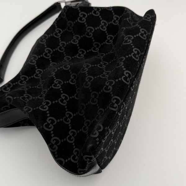 Gucci GG Monogram Suede Navy Shoulder Bag