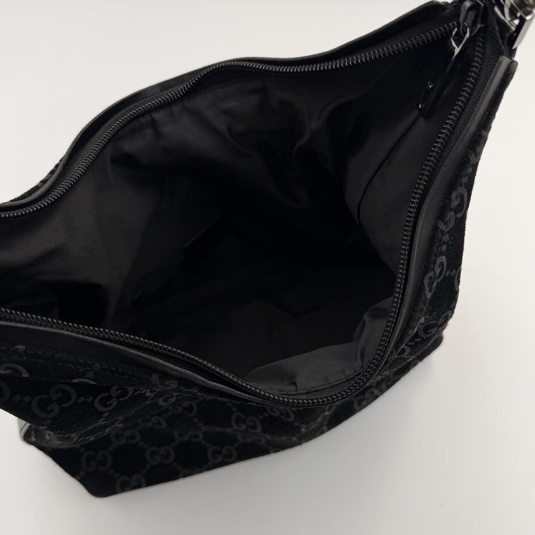 Gucci GG Monogram Suede Navy Shoulder Bag