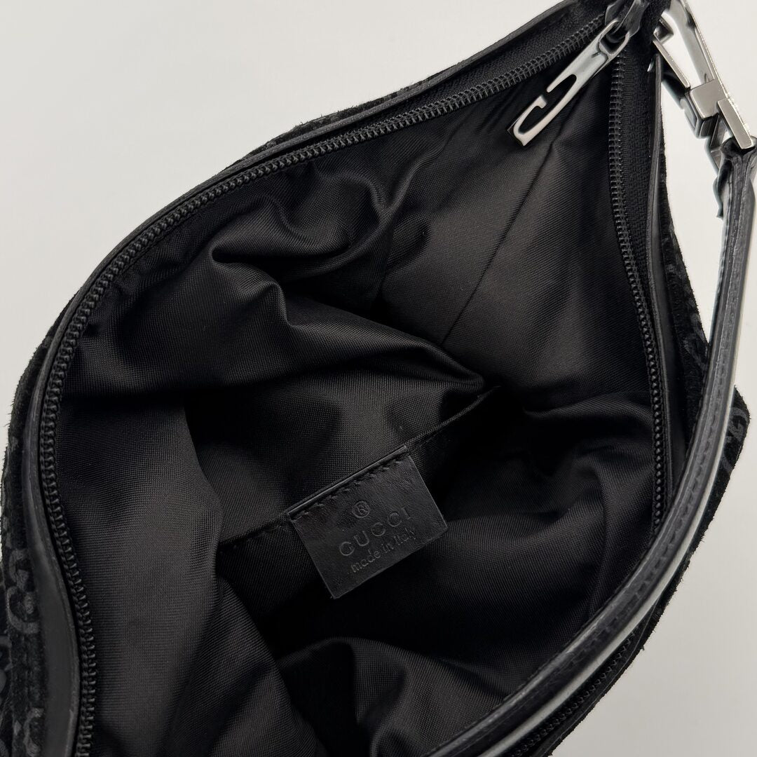 Gucci GG Monogram Suede Navy Shoulder Bag