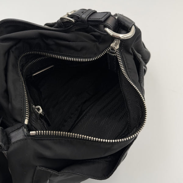 Prada Saffiano Trimmed Tessuto Nylon Black Shoulder Bag