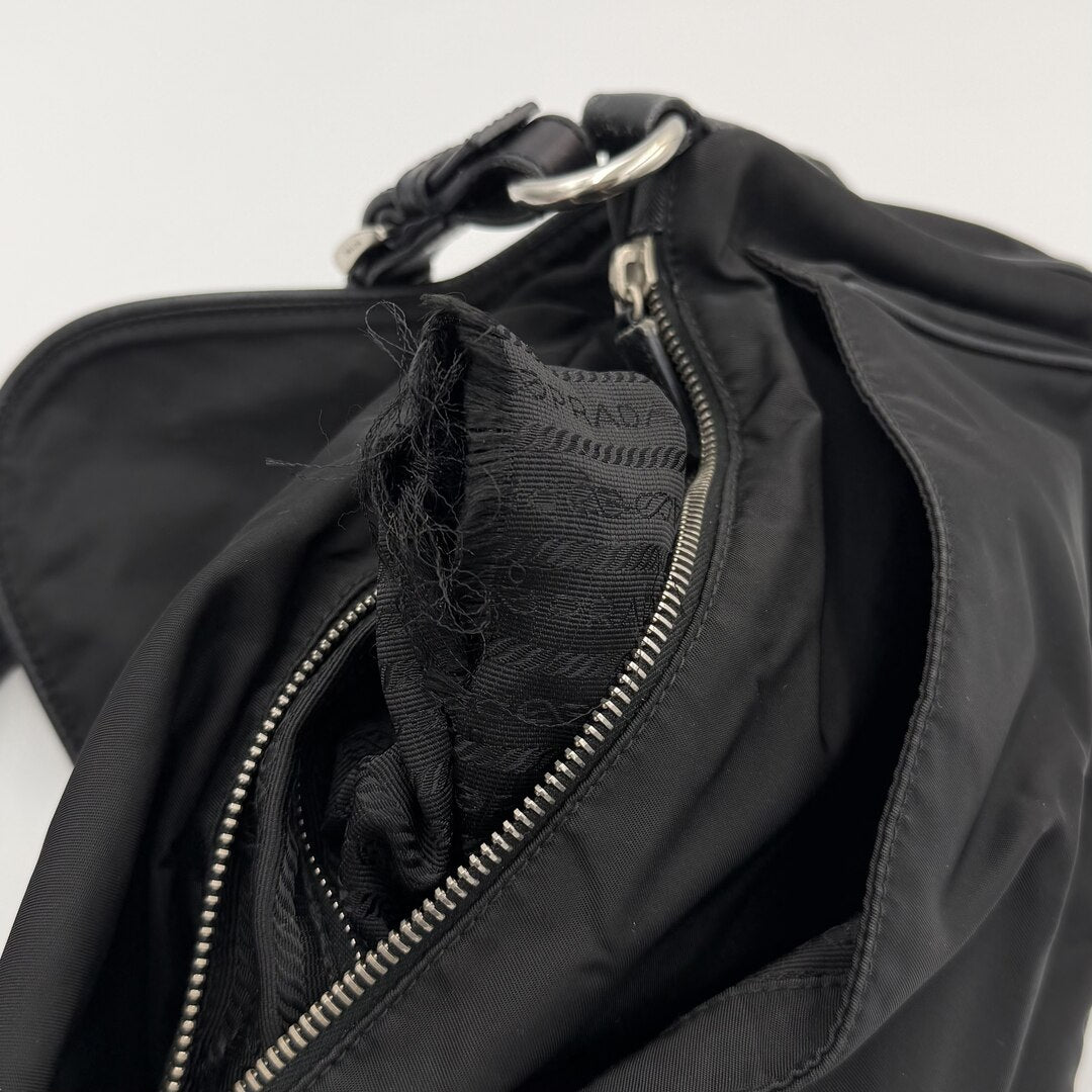 Prada Saffiano Trimmed Tessuto Nylon Black Shoulder Bag