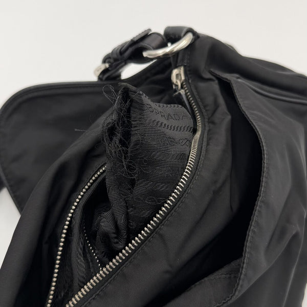 Prada Saffiano Trimmed Tessuto Nylon Black Shoulder Bag