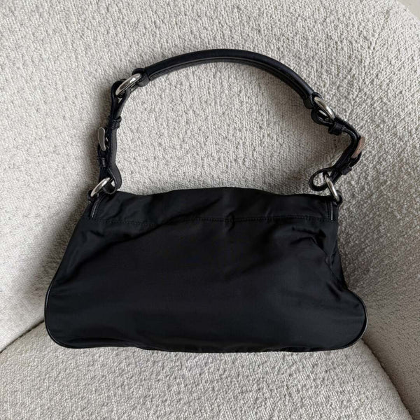 Prada Saffiano Trimmed Tessuto Nylon Black Shoulder Bag