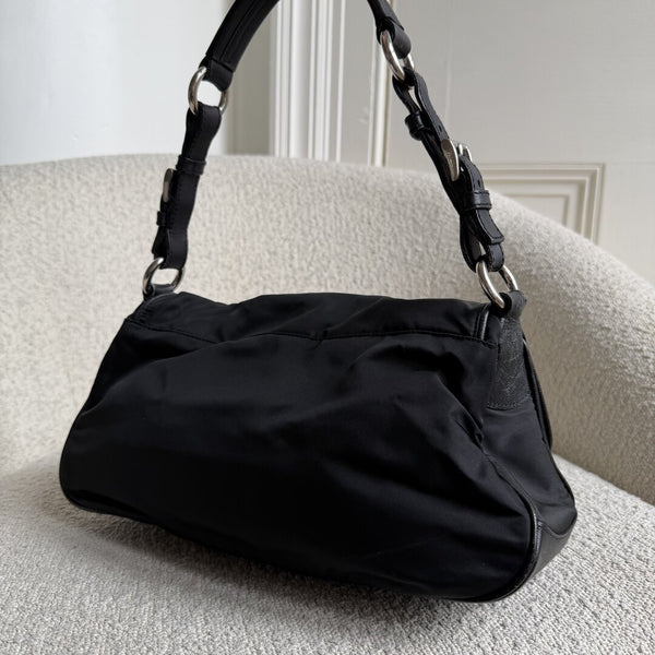 Prada Saffiano Trimmed Tessuto Nylon Black Shoulder Bag