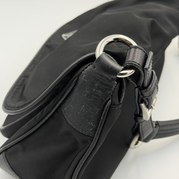 Prada Saffiano Trimmed Tessuto Nylon Black Shoulder Bag
